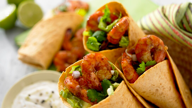 Burritos med marinede rejer